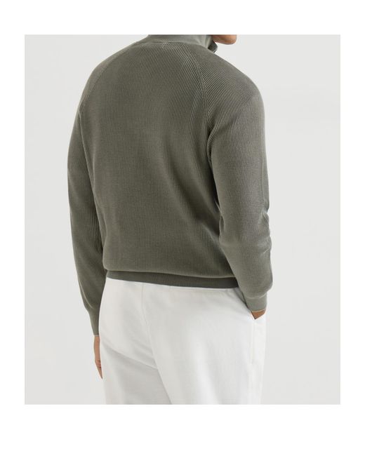 Brunello Cucinelli Green High Neck Knitted Jumper for men