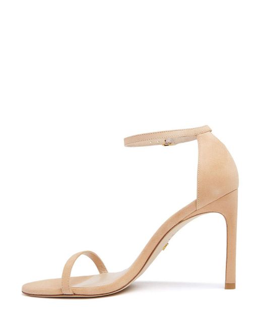 Stuart Weitzman White One-Word Loop Sandals With High Heels