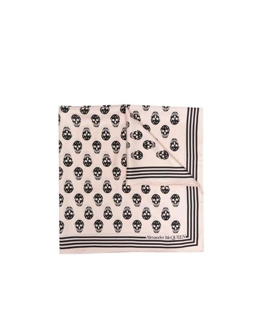 McQueen White Skull-Print Silk Scarf