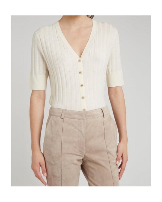 Allude Natural Ribbed Knit Cardigan