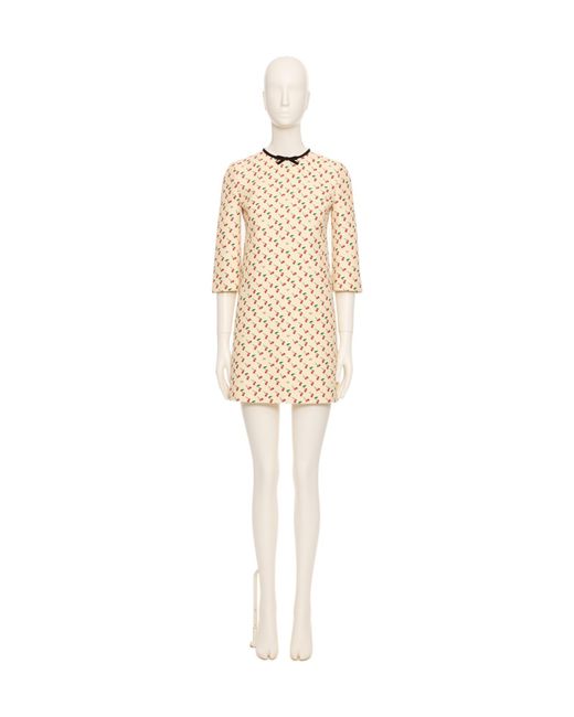 Valentino White Cherry-Motif Crewneck Mini Dress