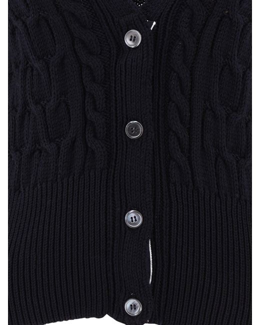 Thom Browne Black Cable Knitted V-Neck Cardigan