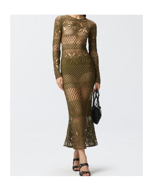 Pinko Natural Ortles Long Openwork Crochet Dress
