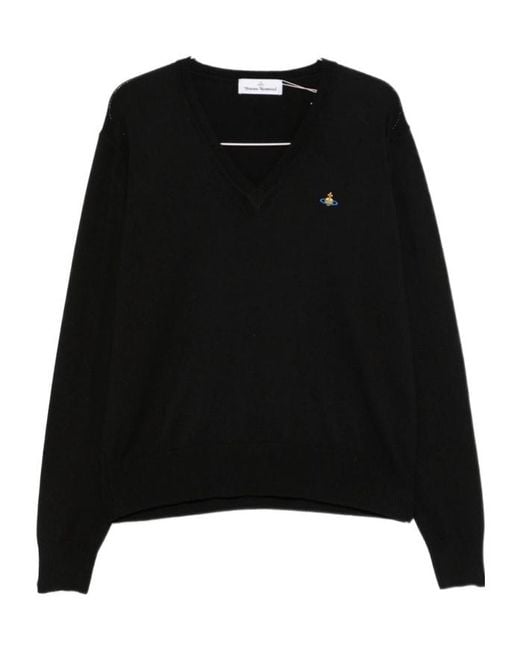 Vivienne Westwood Black Mark Orb-Embroidered V-Neck Sweater for men