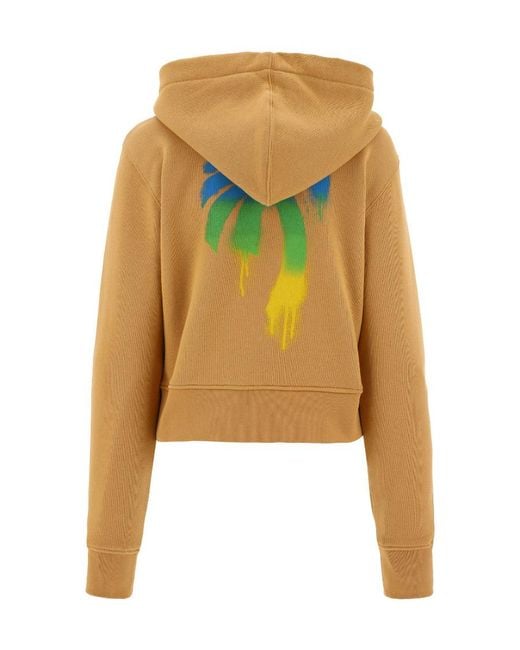 Palm Angels Natural Embroidered-Logo Zip-Up Hoodie