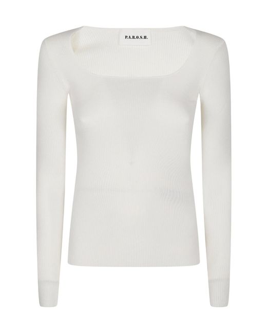 P.A.R.O.S.H. White Long U Neck Long Sleeve Sweater