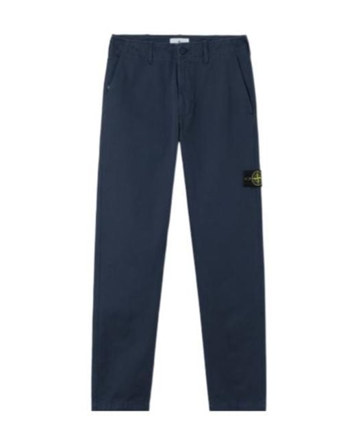 Stone Island Blue Logo-Patch Straight-Leg Trousers for men