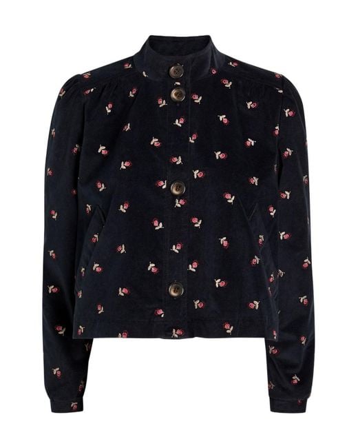 Rixo Blue Floral-Embroidered Fine Cord Jacket
