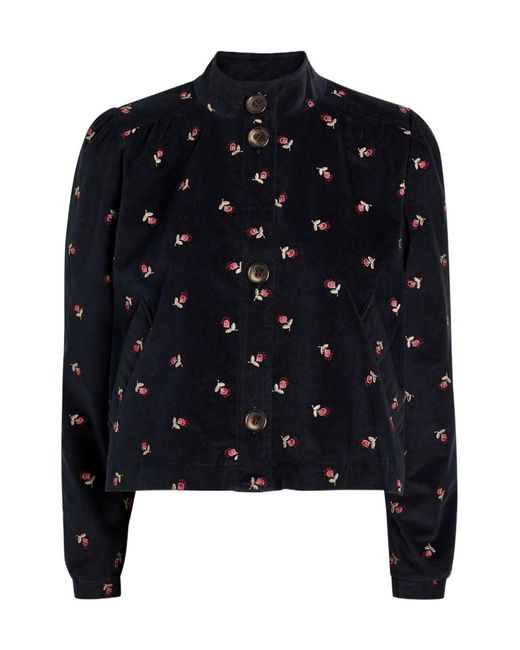 Rixo Blue Floral-Embroidered Fine Cord Jacket