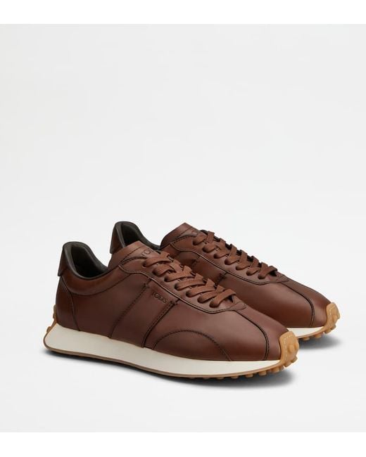 Tod's Brown Leather Lace-Up Sneakers for men