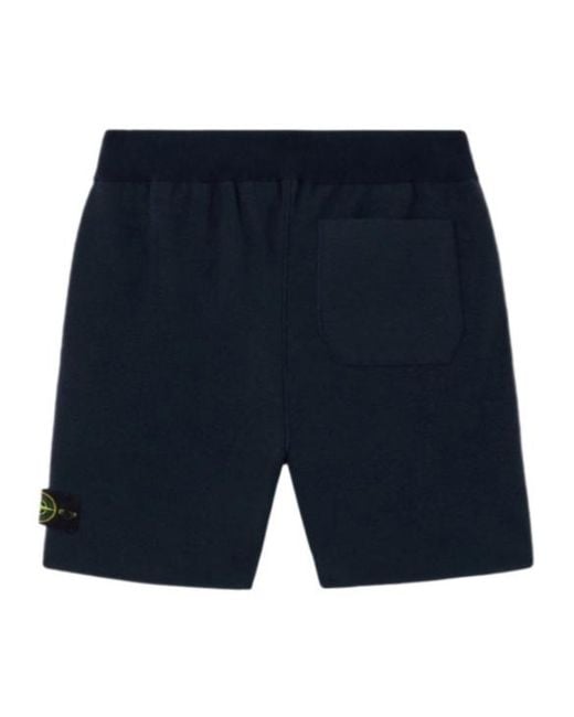 Stone Island Blue Logo Patch Knit Jogger Shorts for men