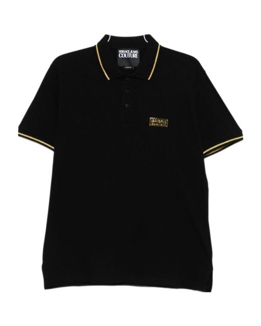 Versace Jeans Black Ribbed-Trim Polo Shirt for men
