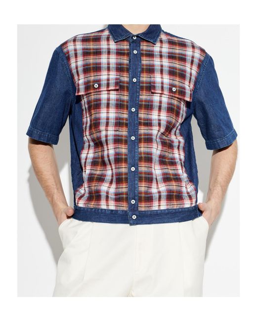 DSquared² Blue Plaid Patterned Buttoned Denim Shirt for men