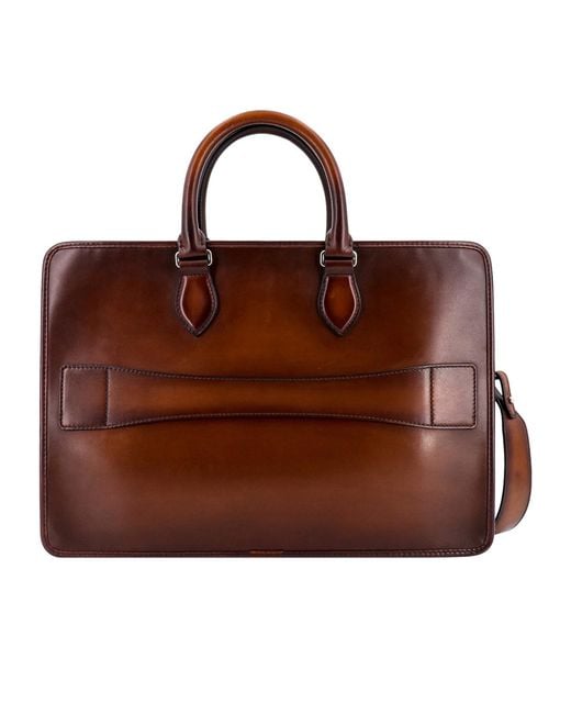 Berluti Brown Logo Embossed Briefcase for men