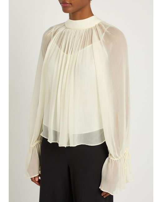 Staud Natural Roux Pleated Georgette Blouse