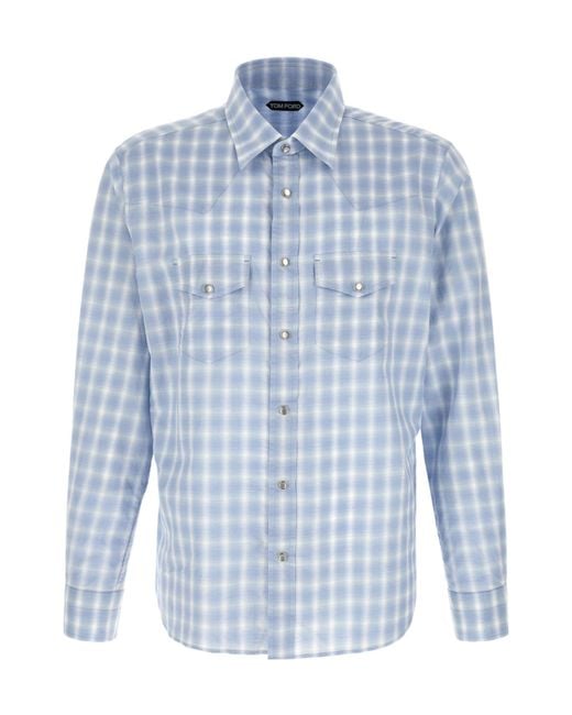 Tom Ford Blue Check Snap-Button Shirt for men