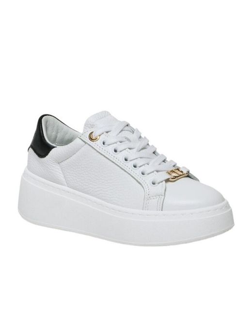 Twinset White Contrasting-Heel Leather Trainers