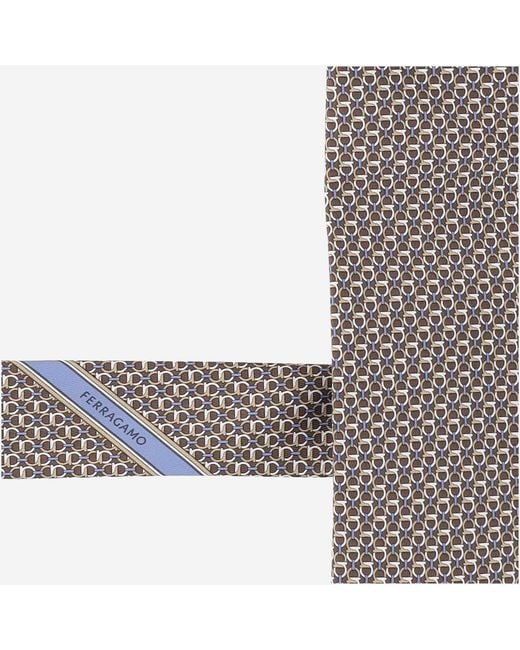 Ferragamo White Gancini Links Print Silk Tie for men
