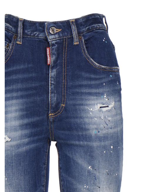 DSquared² Blue High-Waisted Distressed Flared Jeans