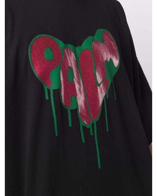 Palm Angels Black Spray Heart Cotton T-Shirt for men