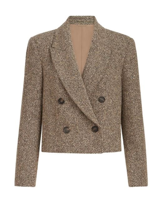 Brunello Cucinelli Brown Sparkling Virgin Wool Chevron Cropped Blazer