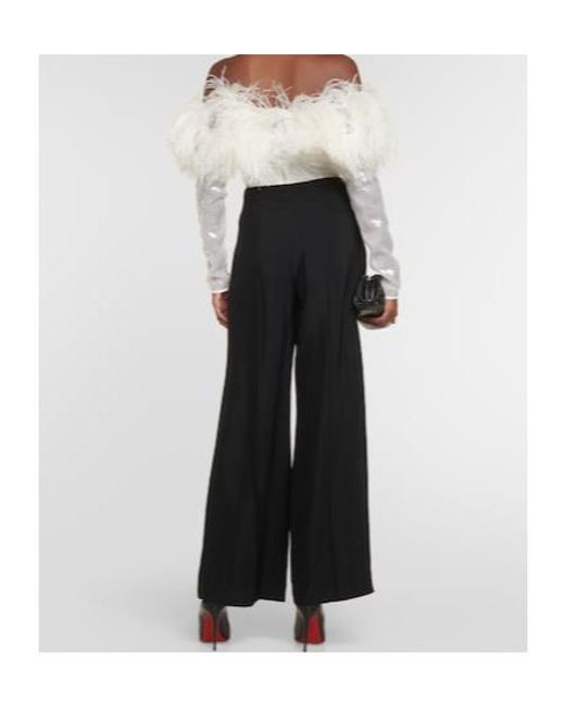 David Koma White Sequined Feather-Trimmed Crop Top