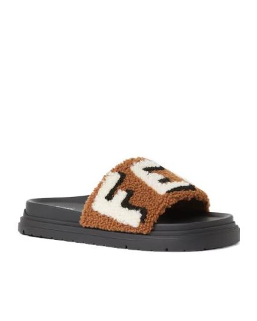 Fendi Brown Logo Lettering Wide-Band Slides for men