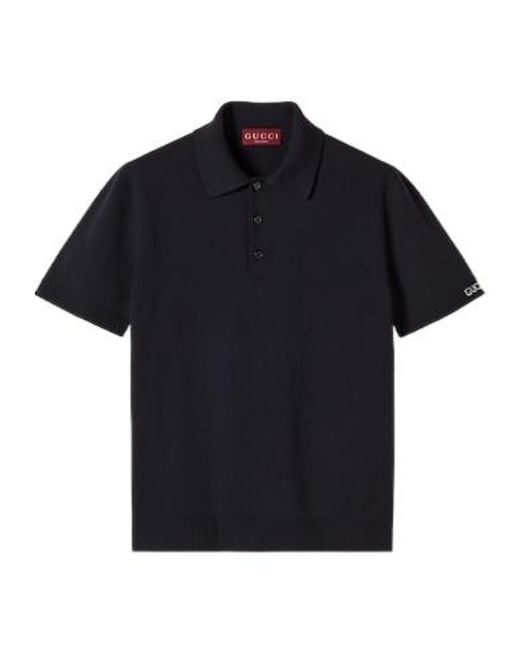 Gucci Black Silk Cotton Knit Polo Shirt for men