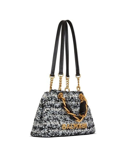 Balmain Black Small 1945 Soft Tweed Tote Bag