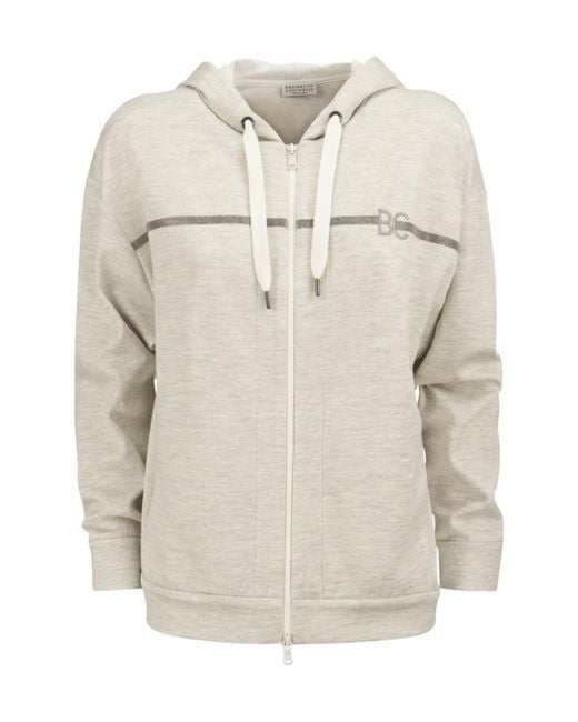 Brunello Cucinelli White Drawstring Zipped Hoodie