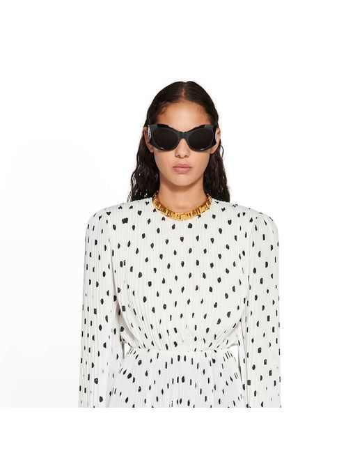 Balenciaga White Polka Dots Printed Pleated Dress