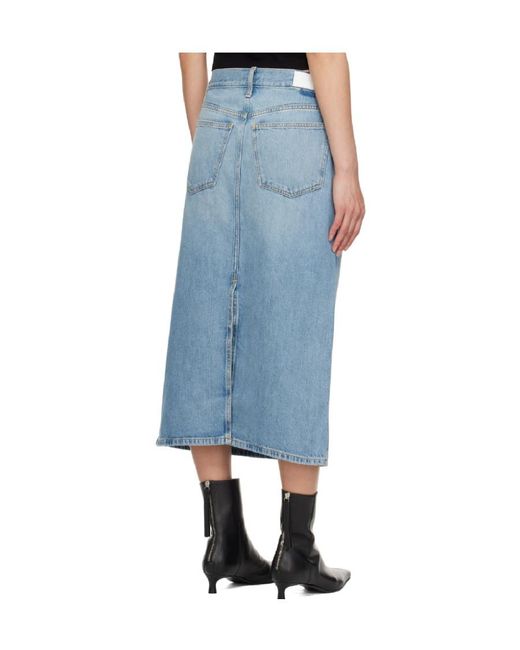 Re/done Blue Low Rider Midi Denim Skirt