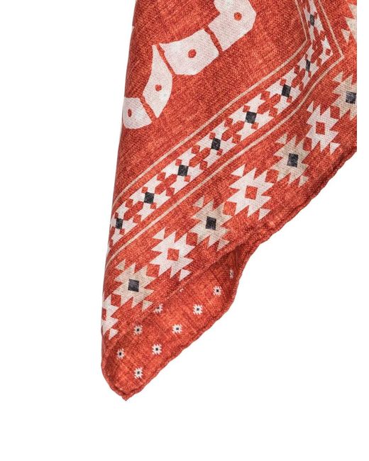 Brunello Cucinelli Red Graphic-Print Pocket Square for men