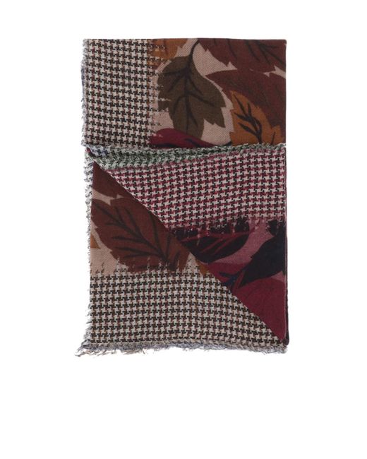 Faliero Sarti Purple Foliage Pattern Fringed Scarf