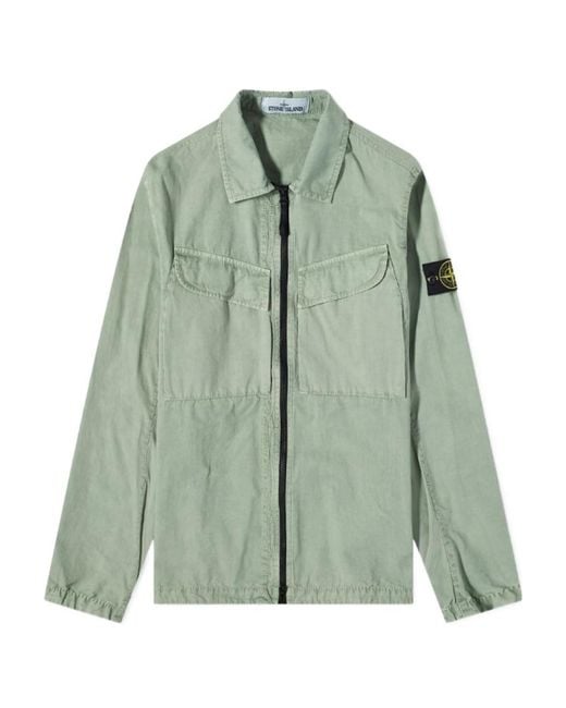 Stone Island Green Compass-Patch Shirt Jacket for men