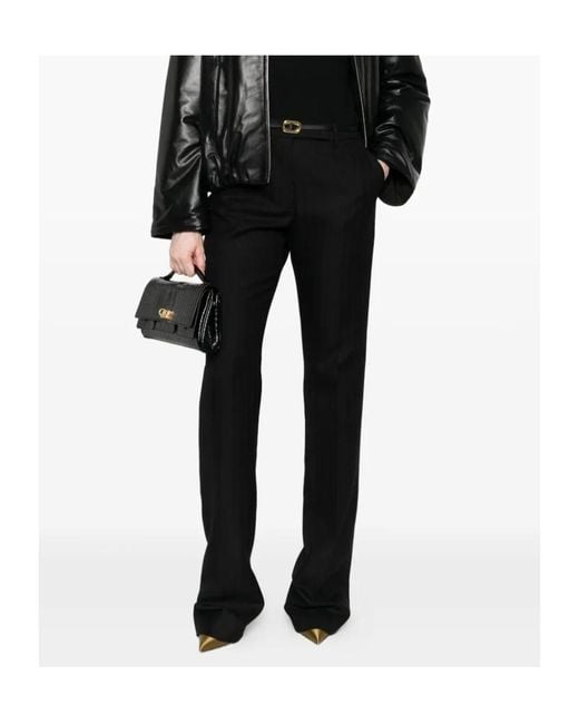 Tom Ford Black Sharp Herringbone Tailored Straight Pants