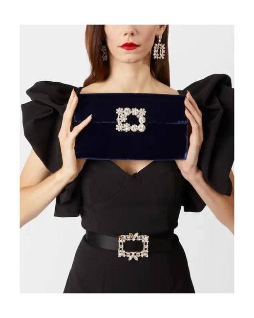 Roger Vivier Blue Flower Strass Buckle Clutch Bag