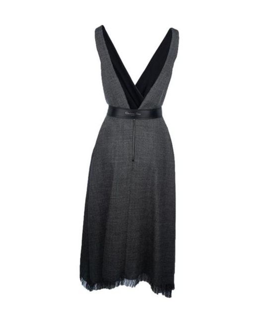 Dior Multicolor Christian V-Neck Belted Fringed Edge Dress