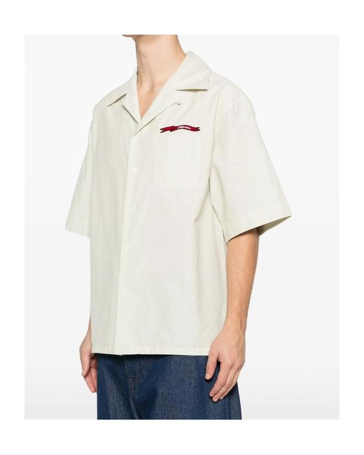 Marni White Logo-Embroidered Buttoned Shirt for men
