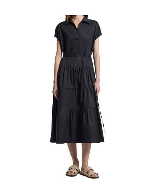 Peserico Blue Short-Sleeved Belted Midi Dress