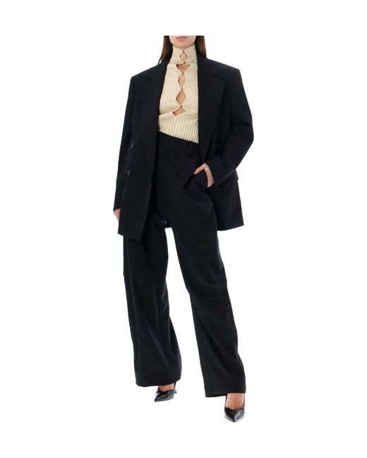 Bottega Veneta Black Wide-Leg Casual Pants