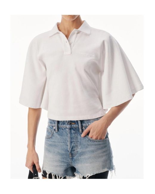 Alexander Wang White Draped Sleeve Fitted Polo