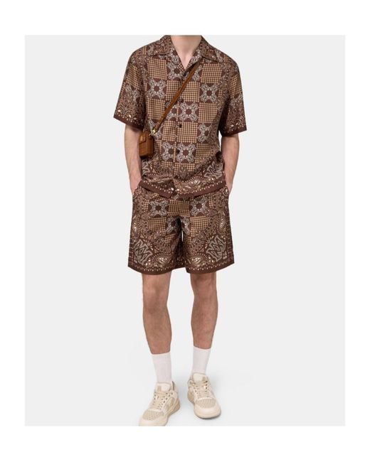 Amiri Brown Ma Check Printed Shorts for men