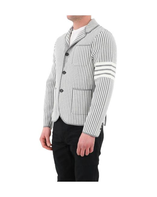 Thom Browne Gray Striped Cotton Blazer for men