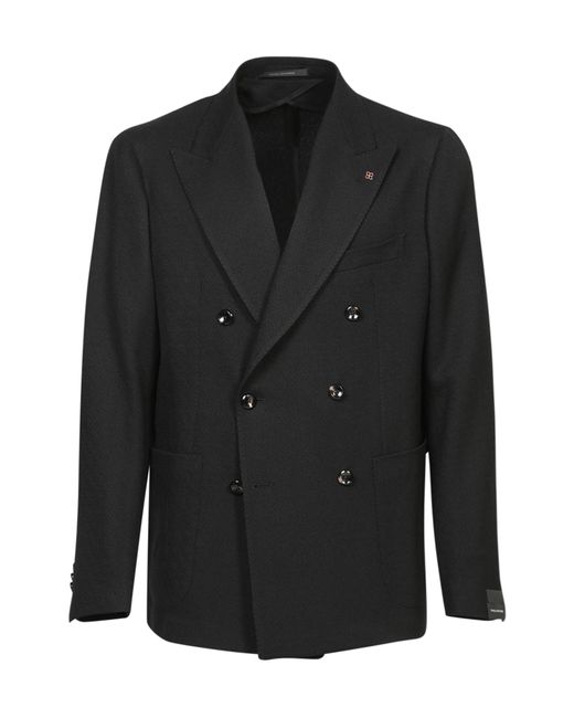 Tagliatore Blue Logo Plaque Double-Breasted Blazer for men