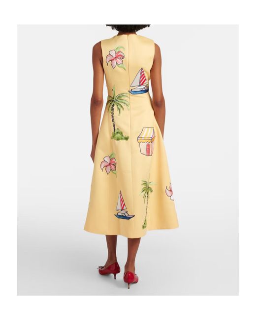 Leo Yellow Beaded Patch-Appliqué Midi Dress