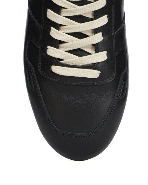 Rick Owens Black Lace-Up Fastening Leather Sneakers for men