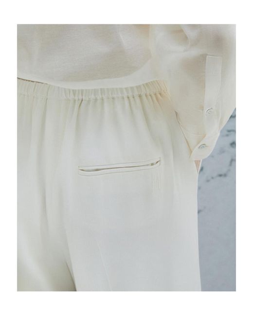 Marella White Linen-Blend Drawstring Trousers