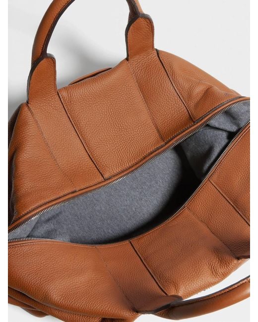 Zegna Brown Raglan Deerskin Holdall for men