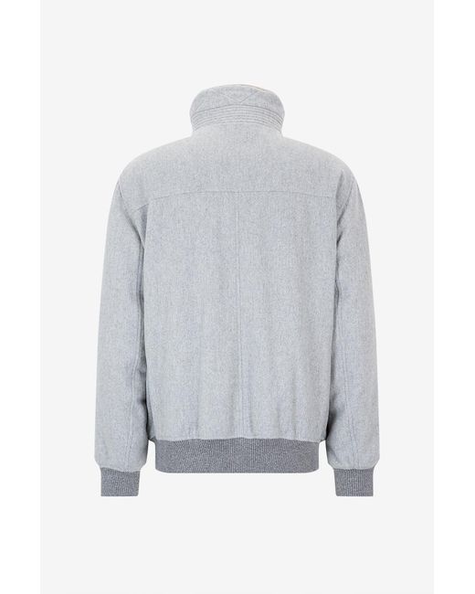Brunello Cucinelli Gray High-Neck Long-Sleeved Casual Jacket for men